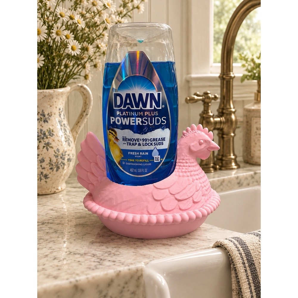 Hen On Nest Dawn Dish Soap Holder Caddy 3D Print Pink Kitchen Country Cottage